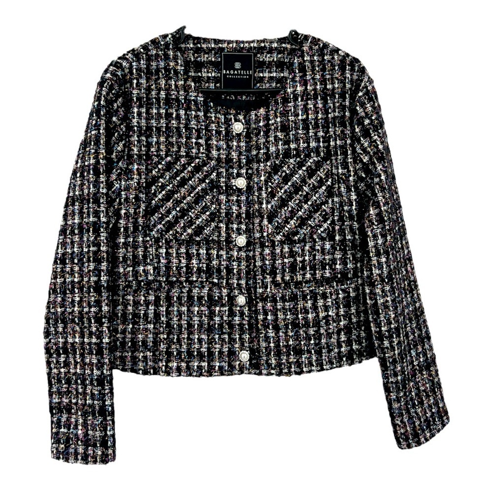 Bagatelle Tweed Sparkle Cropped Multi Color Jacket SZ M